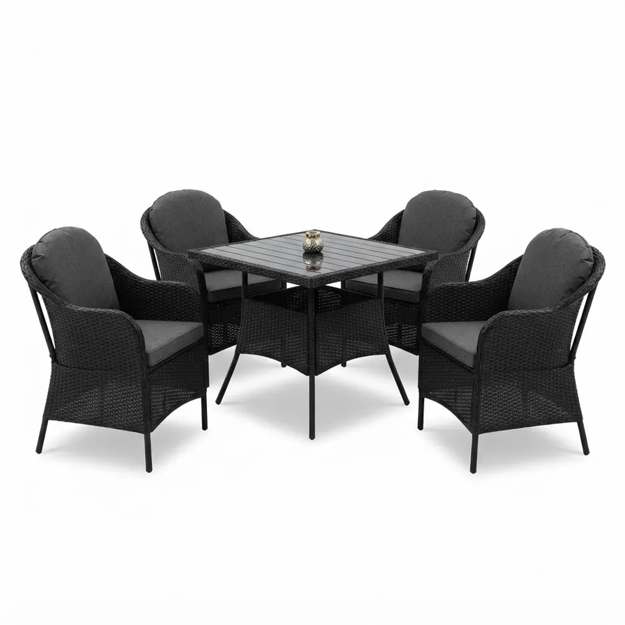 Juego de jardín Bali 1 mesa + 4 sillas ratán negro